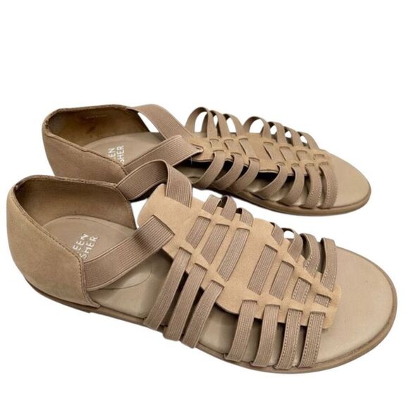 Eileen Fisher‎ Sandals Size 7 Tan Rato Casual Elastic Gladiator Flats Open Toe - Picture 1 of 8